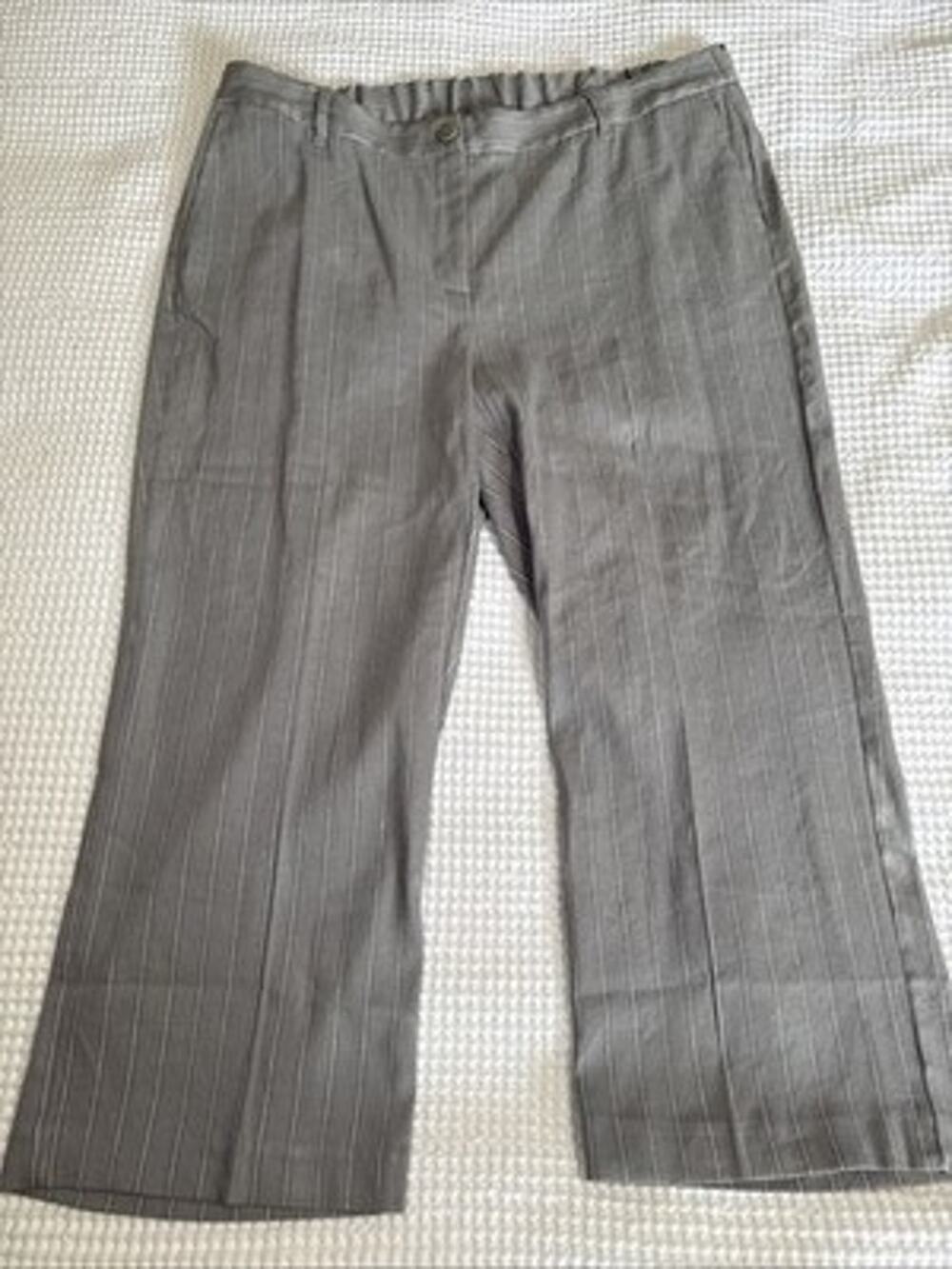 J Jill Linen Stretch Gray Striped Cropped Pants Womens Size 18 Pockets NWT